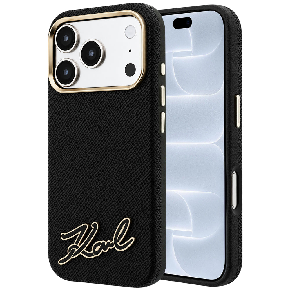 MagSafe ovitek za Apple iPhone 18 Pro / 17 Pro, Karl Lagerfeld, zrnast smolni znak logotipa, črn