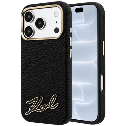 MagSafe ovitek za Apple iPhone 18 Pro / 17 Pro, Karl Lagerfeld, zrnast smolni znak logotipa, črn