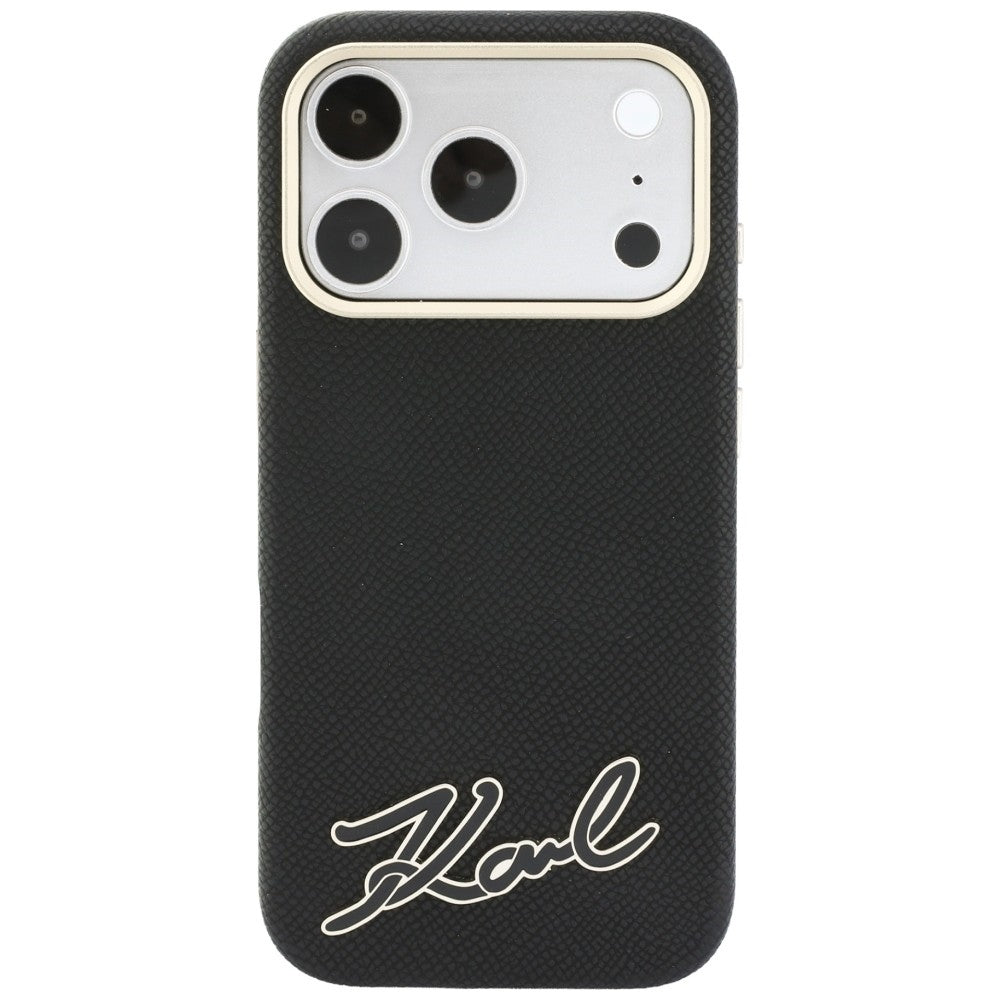 MagSafe ovitek za Apple iPhone 18 Pro / 17 Pro, Karl Lagerfeld, zrnast smolni znak logotipa, črn