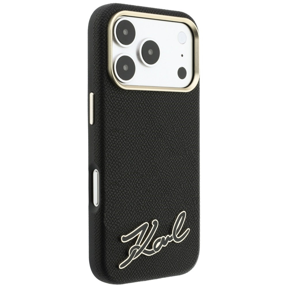 MagSafe ovitek za Apple iPhone 18 Pro / 17 Pro, Karl Lagerfeld, zrnast smolni znak logotipa, črn