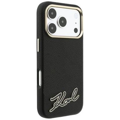 MagSafe ovitek za Apple iPhone 18 Pro / 17 Pro, Karl Lagerfeld, zrnast smolni znak logotipa, črn