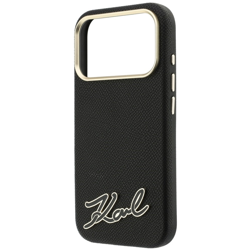 MagSafe ovitek za Apple iPhone 18 Pro / 17 Pro, Karl Lagerfeld, zrnast smolni znak logotipa, črn