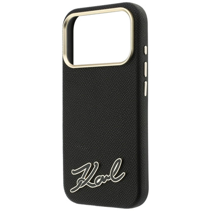 MagSafe ovitek za Apple iPhone 18 Pro / 17 Pro, Karl Lagerfeld, zrnast smolni znak logotipa, črn