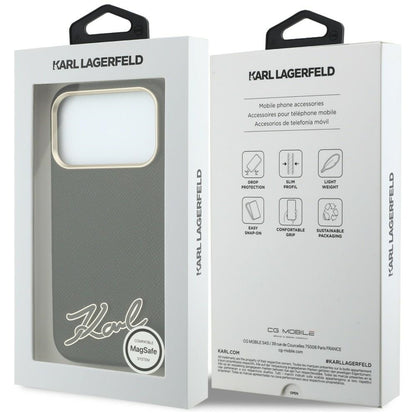 MagSafe ovitek za Apple iPhone 18 Pro / 17 Pro, Karl Lagerfeld, zrnast smolni znak logotipa, črn
