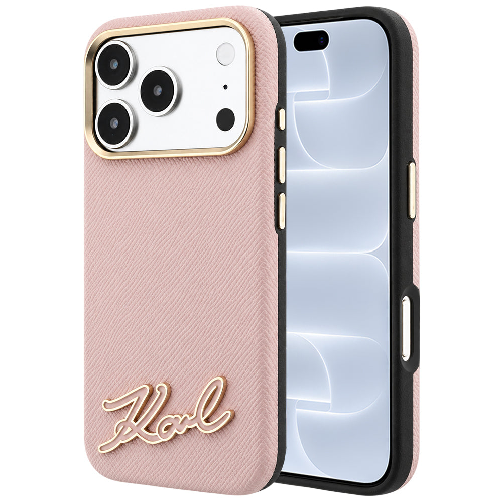 Ovitek MagSafe za Apple iPhone 18 Pro / 17 Pro, Karl Lagerfeld, zrnati smolni znak logotipa, roza