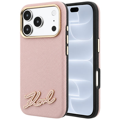 Ovitek MagSafe za Apple iPhone 18 Pro / 17 Pro, Karl Lagerfeld, zrnati smolni znak logotipa, roza