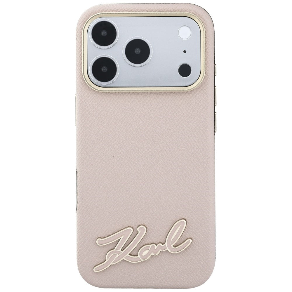 Ovitek MagSafe za Apple iPhone 18 Pro / 17 Pro, Karl Lagerfeld, zrnati smolni znak logotipa, roza