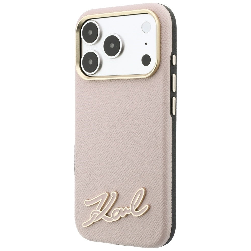 Ovitek MagSafe za Apple iPhone 18 Pro / 17 Pro, Karl Lagerfeld, zrnati smolni znak logotipa, roza
