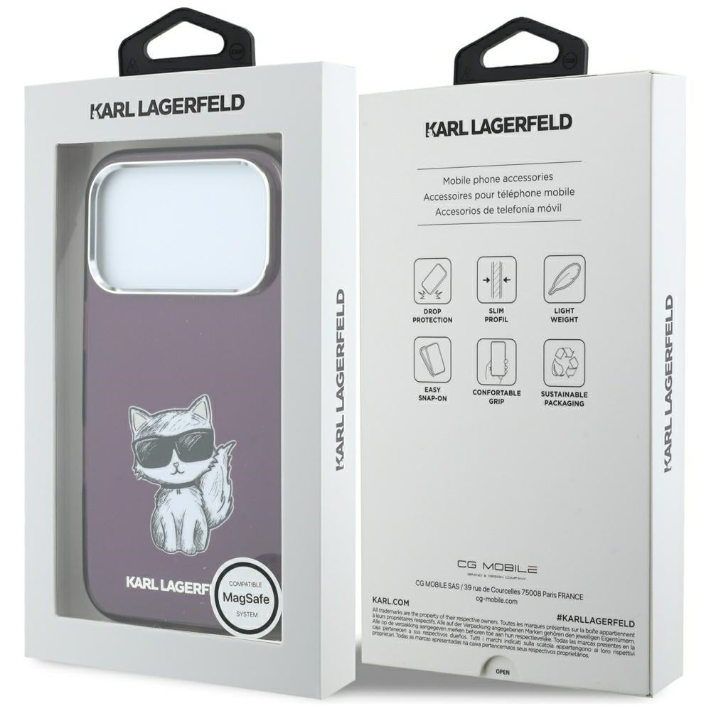 MagSafe ovitek za Apple iPhone 18 Pro / 17 Pro, Karl Lagerfeld, HC IML Choupette Body Sketch Print, Vijoličen