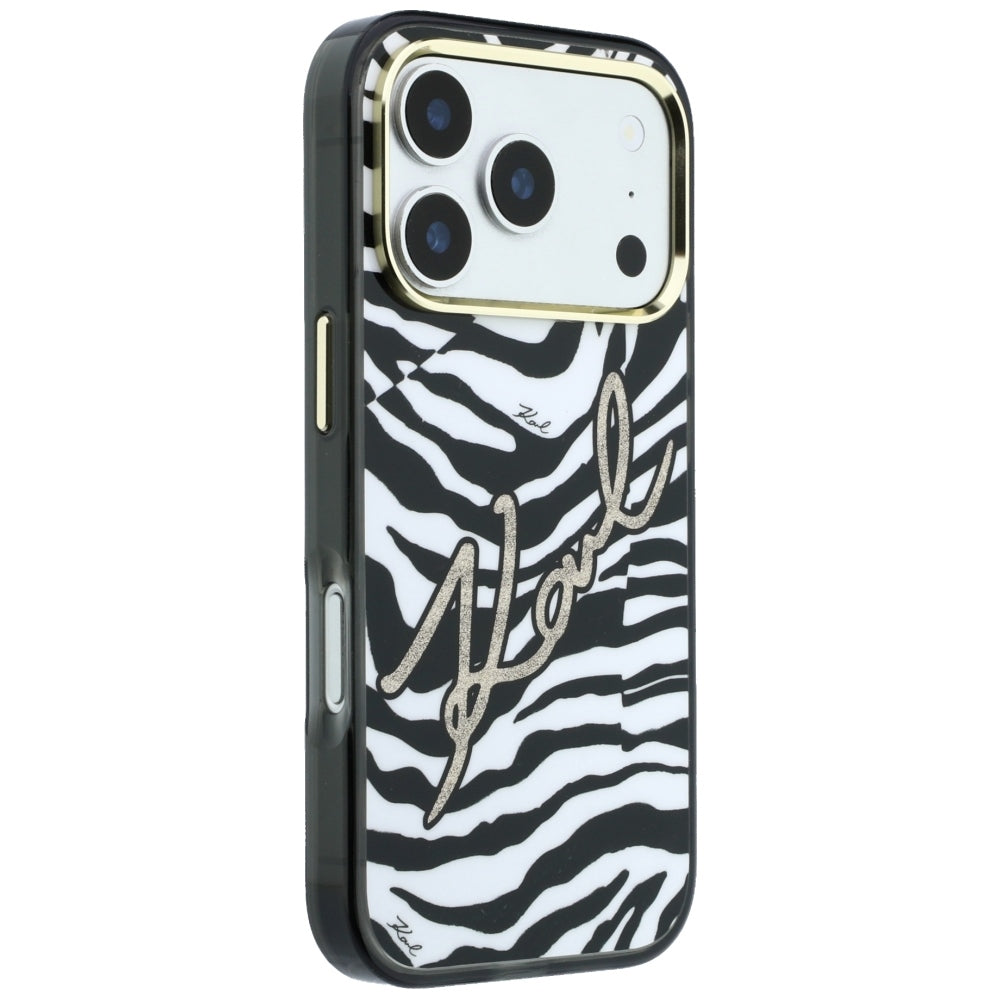 MagSafe ovitek za Apple iPhone 18 Pro / 17 Pro, Karl Lagerfeld, HC IML Signature Zebra Glitter Gold, Črn
