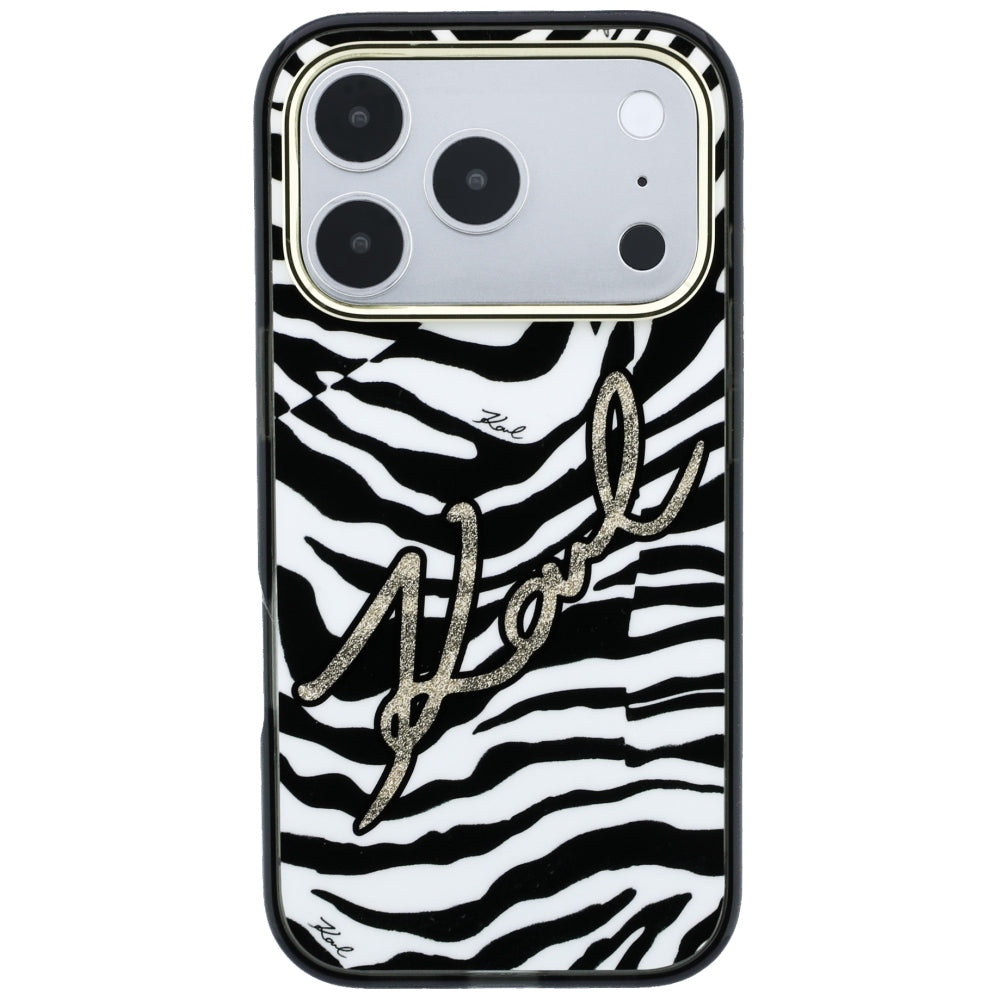 MagSafe ovitek za Apple iPhone 18 Pro / 17 Pro, Karl Lagerfeld, HC IML Signature Zebra Glitter Gold, Črn