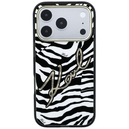 MagSafe ovitek za Apple iPhone 18 Pro / 17 Pro, Karl Lagerfeld, HC IML Signature Zebra Glitter Gold, Črn