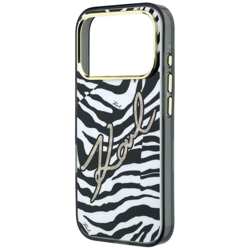 MagSafe ovitek za Apple iPhone 18 Pro / 17 Pro, Karl Lagerfeld, HC IML Signature Zebra Glitter Gold, Črn