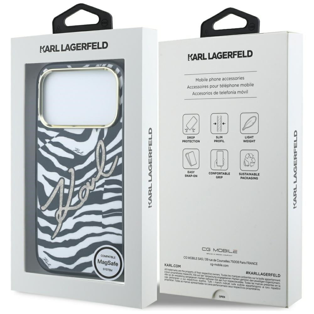 MagSafe ovitek za Apple iPhone 18 Pro / 17 Pro, Karl Lagerfeld, HC IML Signature Zebra Glitter Gold, Črn
