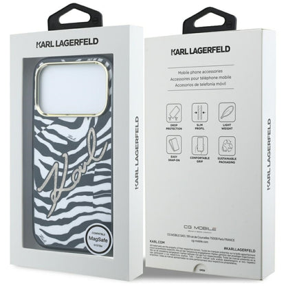 MagSafe ovitek za Apple iPhone 18 Pro / 17 Pro, Karl Lagerfeld, HC IML Signature Zebra Glitter Gold, Črn