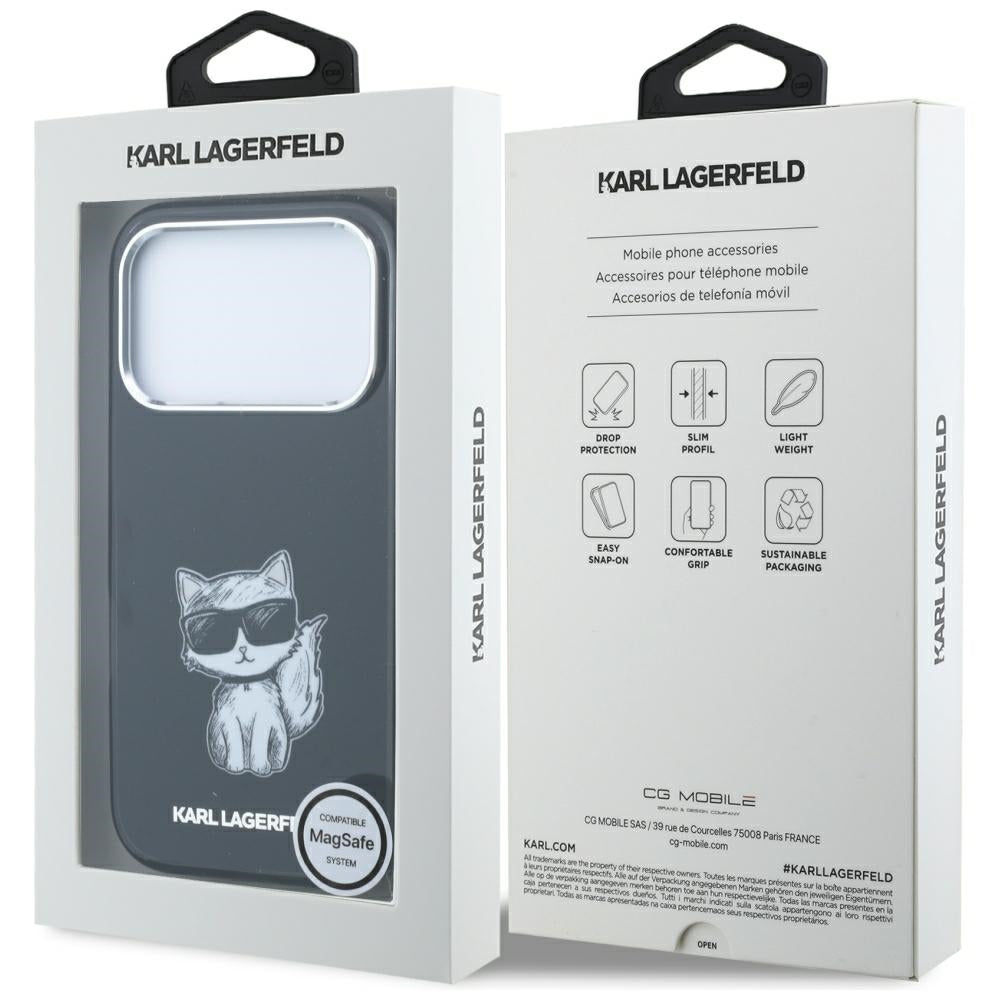MagSafe ovitek za Apple iPhone 18 Pro / 17 Pro, Karl Lagerfeld, IML Choupette Body Sketch Print, Črn