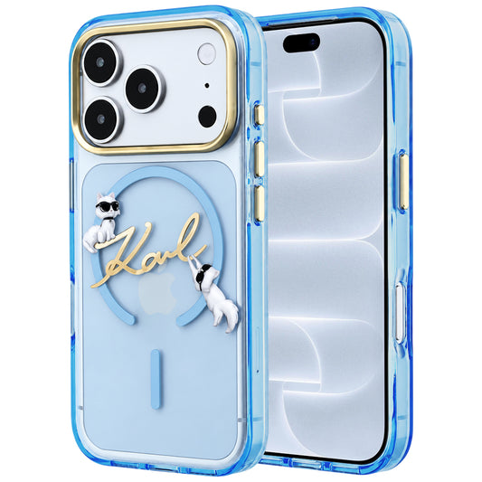 MagSafe ovitek za Apple iPhone 18 Pro / 17 Pro, Karl Lagerfeld, IML Choupette Karl Script Logo, Bleu