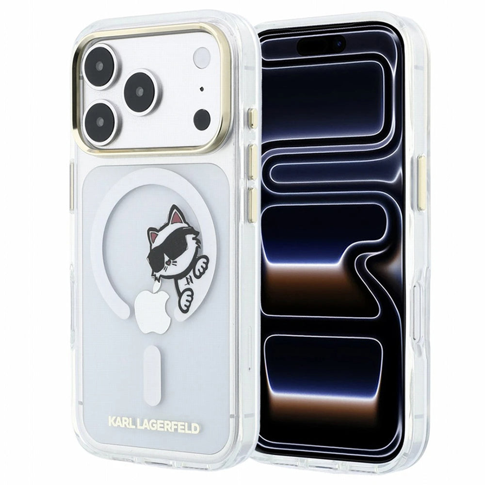 MagSafe ovitek za Apple iPhone 18 Pro / 17 Pro, Karl Lagerfeld, IML Peekaboo tisk in kovinski okvir, prozoren