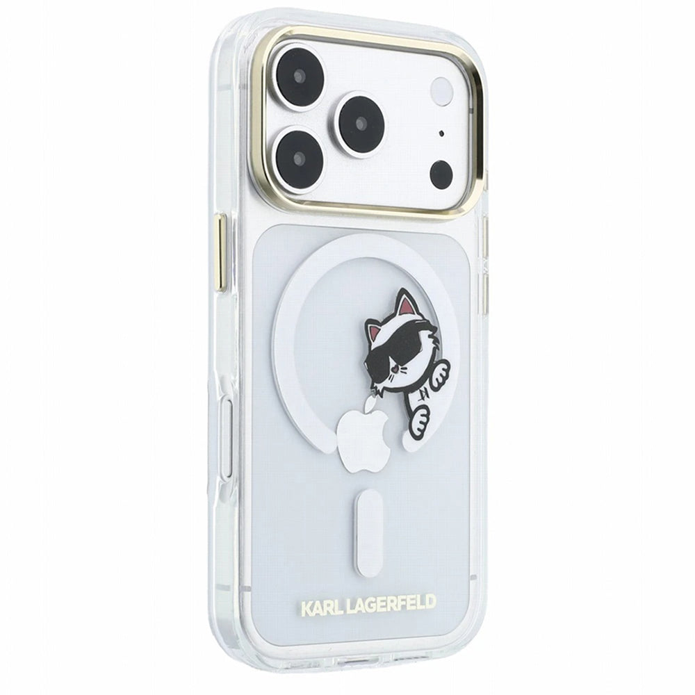 MagSafe ovitek za Apple iPhone 18 Pro / 17 Pro, Karl Lagerfeld, IML Peekaboo tisk in kovinski okvir, prozoren
