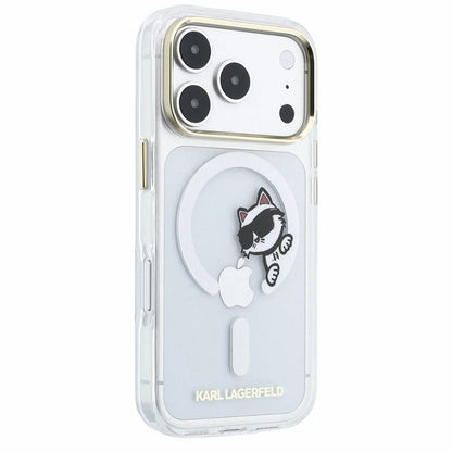 MagSafe ovitek za Apple iPhone 18 Pro / 17 Pro, Karl Lagerfeld, IML Peekaboo tisk in kovinski okvir, prozoren