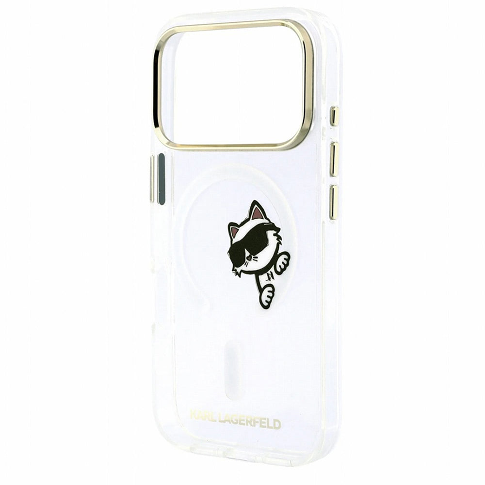 MagSafe ovitek za Apple iPhone 18 Pro / 17 Pro, Karl Lagerfeld, IML Peekaboo tisk in kovinski okvir, prozoren