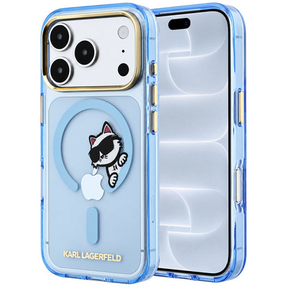 MagSafe ovitek za Apple iPhone 18 Pro / 17 Pro, Karl Lagerfeld, IML Peekaboo Print kovinski okvir, modra