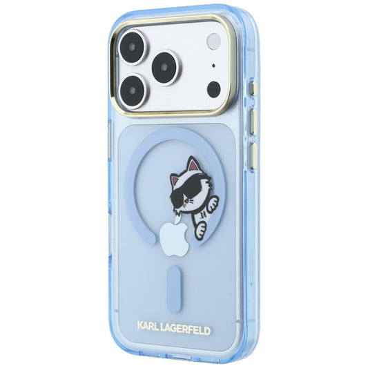 MagSafe ovitek za Apple iPhone 18 Pro / 17 Pro, Karl Lagerfeld, IML Peekaboo tisk in kovinski okvir, modra