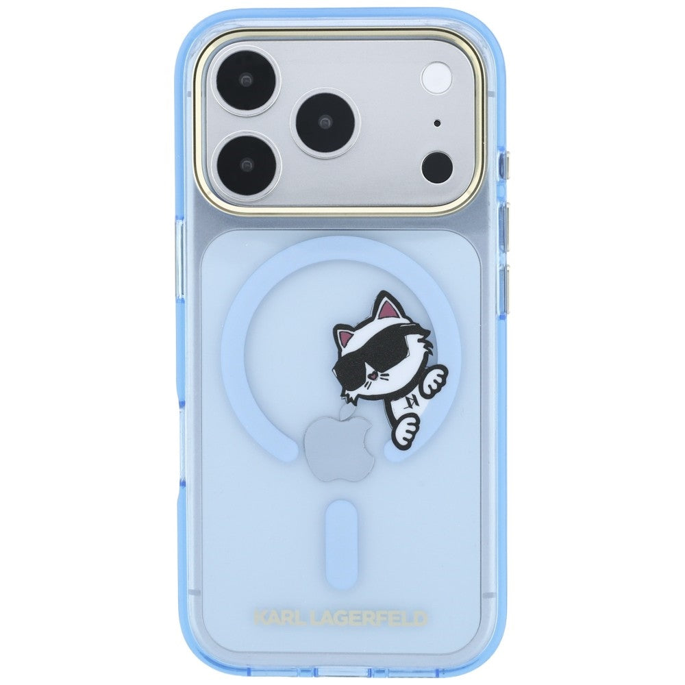 MagSafe ovitek za Apple iPhone 18 Pro / 17 Pro, Karl Lagerfeld, IML Peekaboo Print kovinski okvir, modra