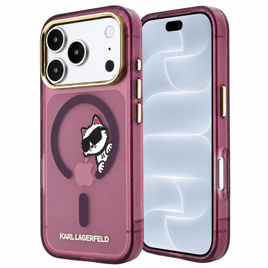 MagSafe ovitek za Apple iPhone 18 Pro / 17 Pro, Karl Lagerfeld, IML Peekaboo Print and Metal Frame, bordo