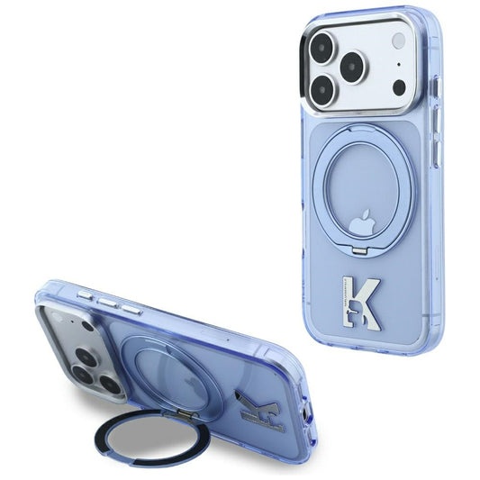 MagSafe ovitek za Apple iPhone 18 Pro / 17 Pro, Karl Lagerfeld, IML Ring Stand Kameo Metal, Modra