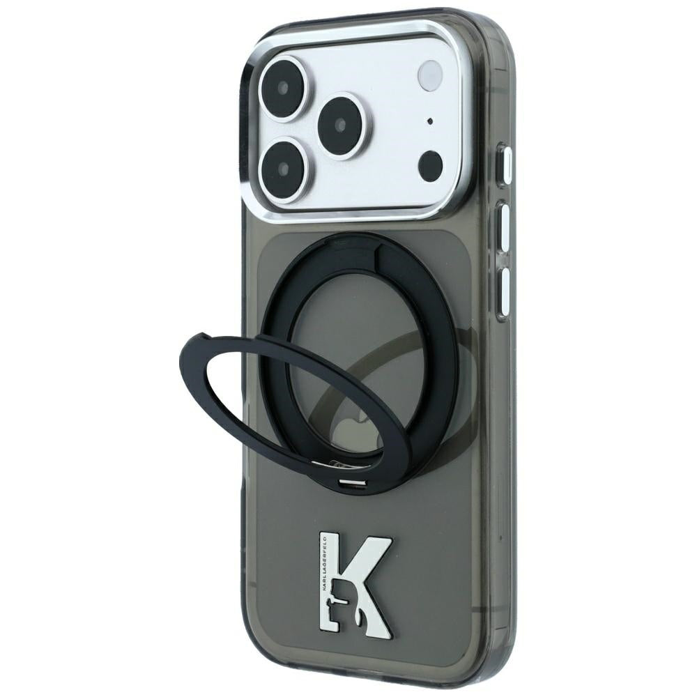 MagSafe ovitek za Apple iPhone 18 Pro / 17 Pro, Karl Lagerfeld, IML Ring Stand Kameo Metal, Črn