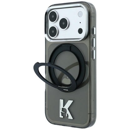 MagSafe ovitek za Apple iPhone 18 Pro / 17 Pro, Karl Lagerfeld, IML Ring Stand Kameo Metal, Črn