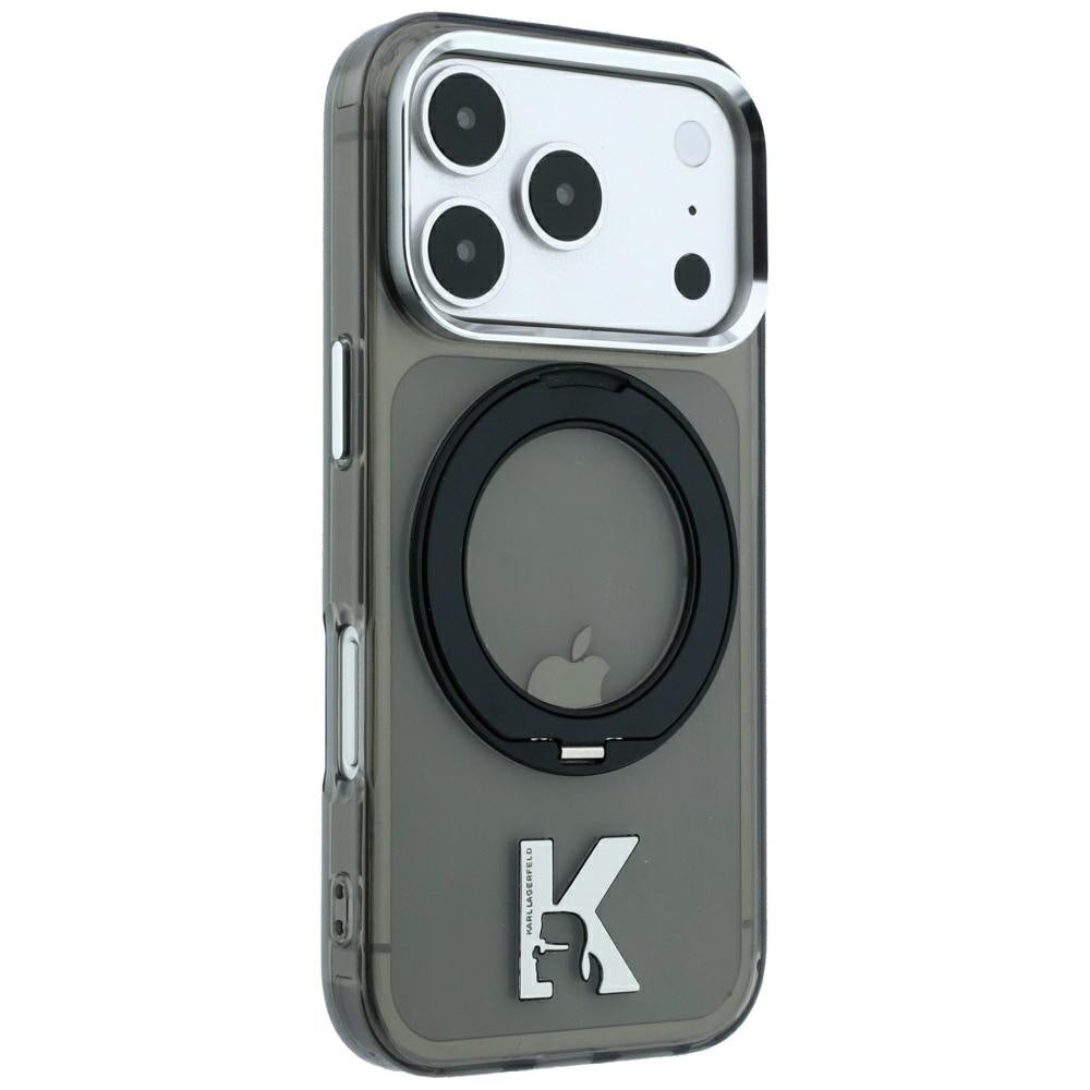 MagSafe ovitek za Apple iPhone 18 Pro / 17 Pro, Karl Lagerfeld, IML Ring Stand Kameo Metal, Črn