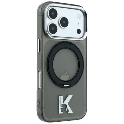 MagSafe ovitek za Apple iPhone 18 Pro / 17 Pro, Karl Lagerfeld, IML Ring Stand Kameo Metal, Črn
