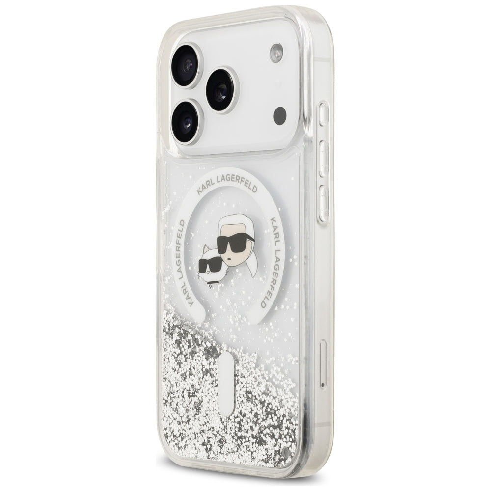 Ovitek MagSafe za Apple iPhone 18 Pro / 17 Pro, Karl Lagerfeld, Liquid Glitter Karl & Choupette Head's, Prozoren