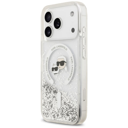 Ovitek MagSafe za Apple iPhone 18 Pro / 17 Pro, Karl Lagerfeld, Liquid Glitter Karl & Choupette Head's, Prozoren