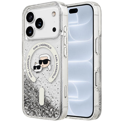 Ovitek MagSafe za Apple iPhone 18 Pro / 17 Pro, Karl Lagerfeld, Liquid Glitter Karl & Choupette Head's, Prozoren