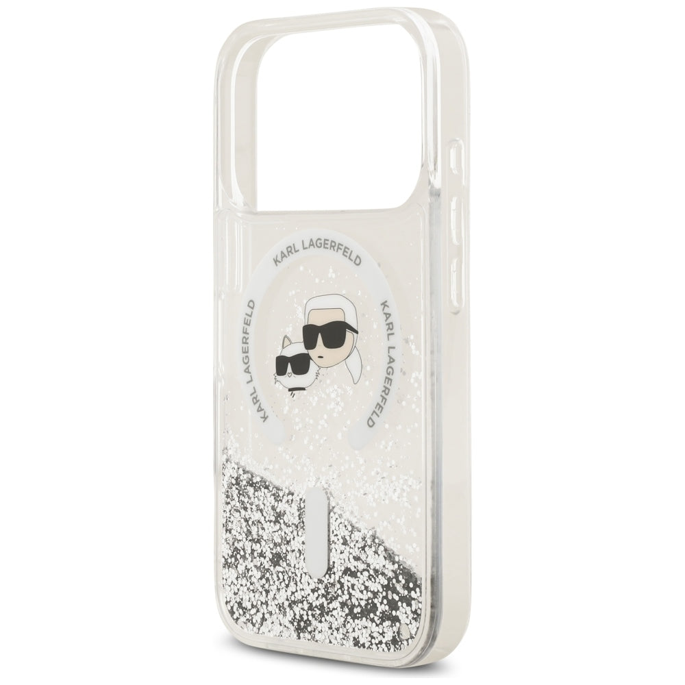 Ovitek MagSafe za Apple iPhone 18 Pro / 17 Pro, Karl Lagerfeld, Liquid Glitter Karl & Choupette Head's, Prozoren