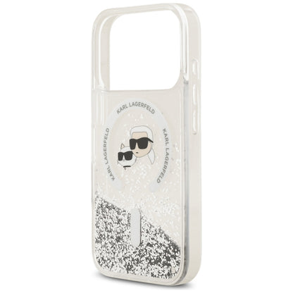 Ovitek MagSafe za Apple iPhone 18 Pro / 17 Pro, Karl Lagerfeld, Liquid Glitter Karl & Choupette Head's, Prozoren