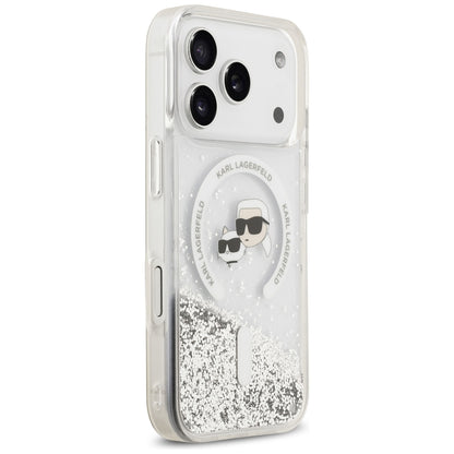 Ovitek MagSafe za Apple iPhone 18 Pro / 17 Pro, Karl Lagerfeld, Liquid Glitter Karl & Choupette Head's, Prozoren