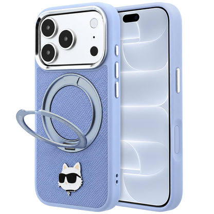 MagSafe ovitek za Apple iPhone 18 Pro / 17 Pro, Karl Lagerfeld, stojalo z obročem 360 Choupette Pin, modra