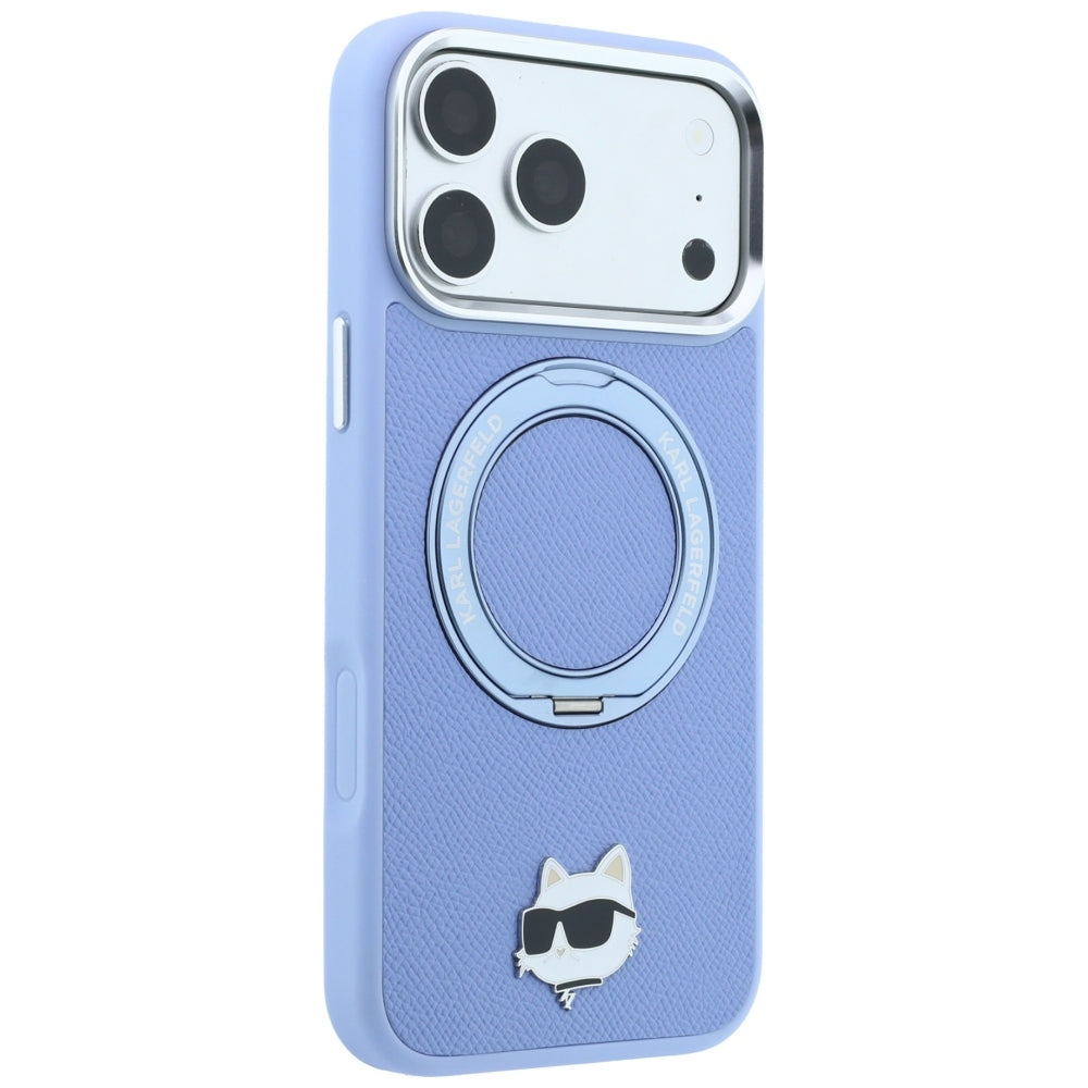 MagSafe ovitek za Apple iPhone 18 Pro / 17 Pro, Karl Lagerfeld, stojalo z obročem 360 Choupette Pin, modra