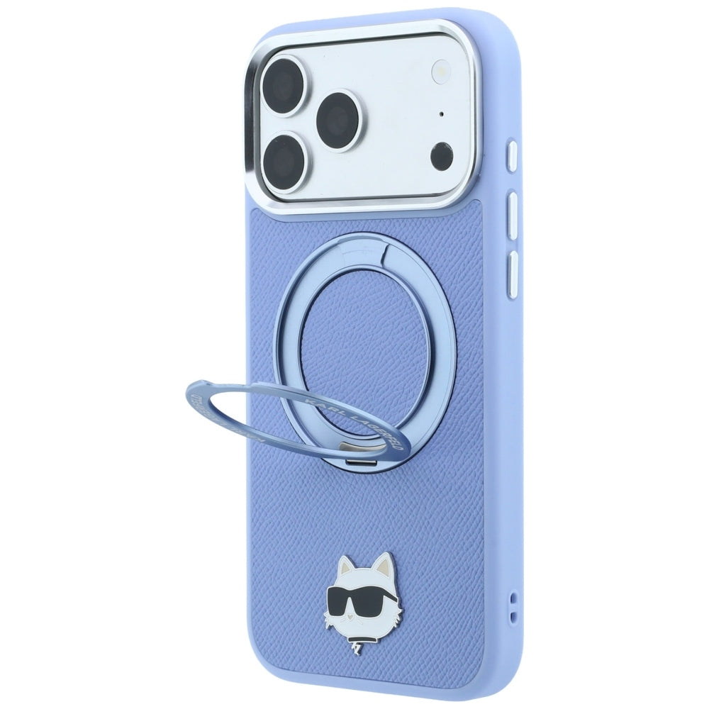 MagSafe ovitek za Apple iPhone 18 Pro / 17 Pro, Karl Lagerfeld, stojalo z obročem 360 Choupette Pin, modra