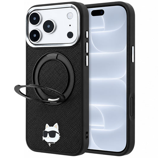 MagSafe ovitek za Apple iPhone 18 Pro / 17 Pro, Karl Lagerfeld, Ring Stand 360 Choupette Pin, Črn
