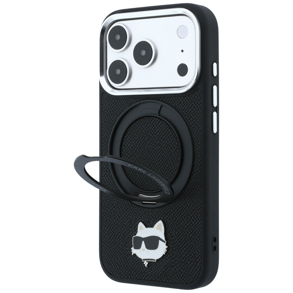 MagSafe Case for Apple iPhone 18 Pro / 17 Pro, Karl Lagerfeld, Ring Stand 360 Choupette Pin, Black