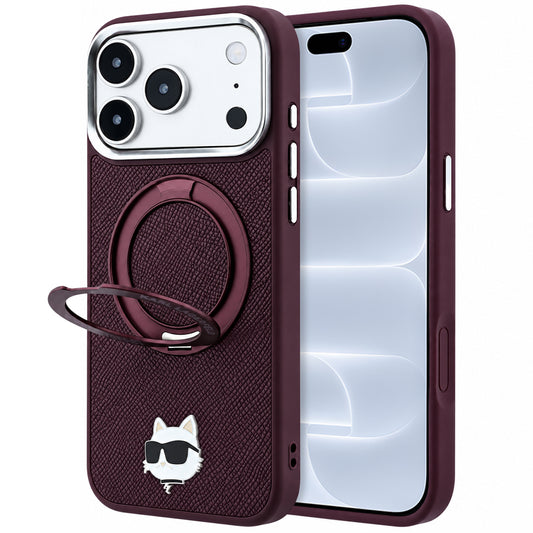 Ovitek MagSafe za Apple iPhone 18 Pro / 17 Pro, Karl Lagerfeld, stojalo za prstan 360 Choupette Pin, bordo