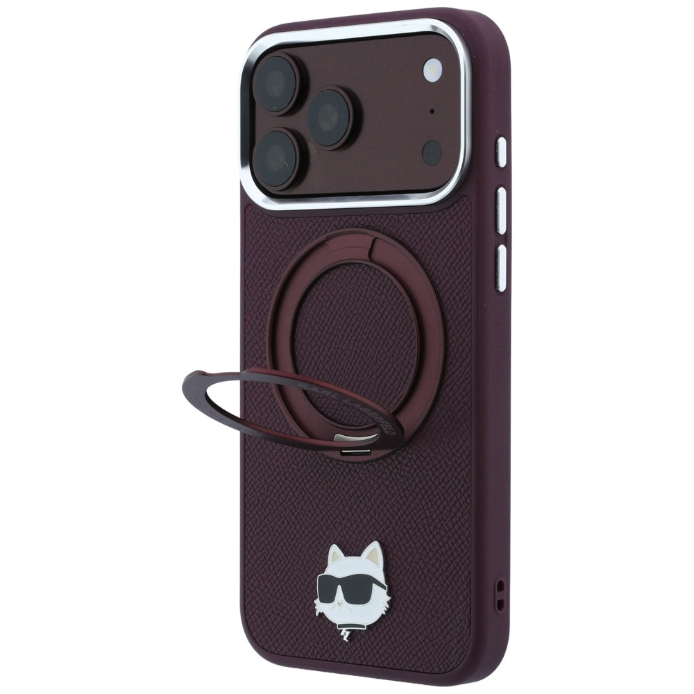 MagSafe Case for Apple iPhone 18 Pro / 17 Pro, Karl Lagerfeld, Ring Stand 360 Choupette Pin, Burgundy