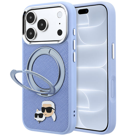 MagSafe ovitek za Apple iPhone 18 Pro / 17 Pro, Karl Lagerfeld, Ring Stand 360 Karl & Choupette Pin, modra