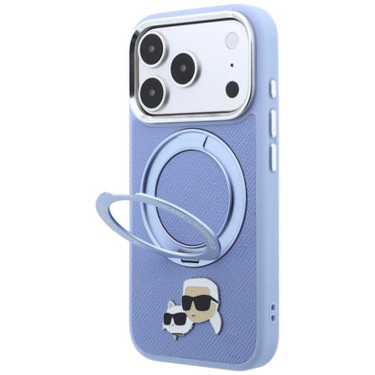 MagSafe Case for Apple iPhone 18 Pro / 17 Pro, Karl Lagerfeld, Ring Stand 360 Karl & Choupette Pin, Blue