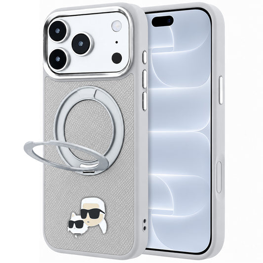 Ovitek MagSafe za Apple iPhone 18 Pro / 17 Pro, Karl Lagerfeld, Ring Stand 360 Karl & Choupette Pin, siv